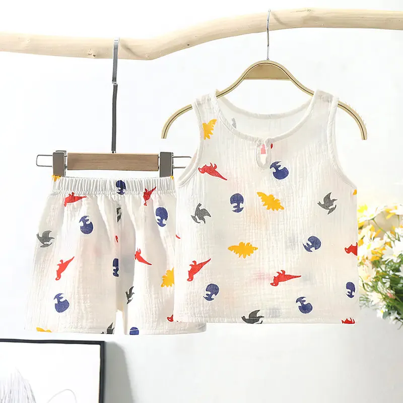 Summer Cotton Tank Tops and Shorts Set for Infants