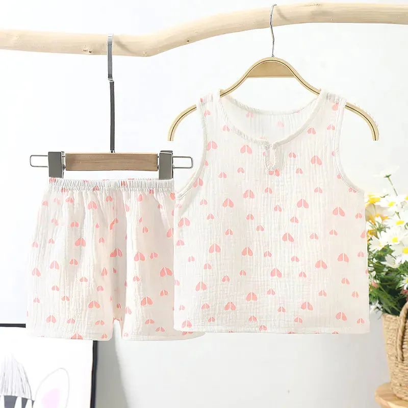 Summer Cotton Tank Tops and Shorts Set for Infants