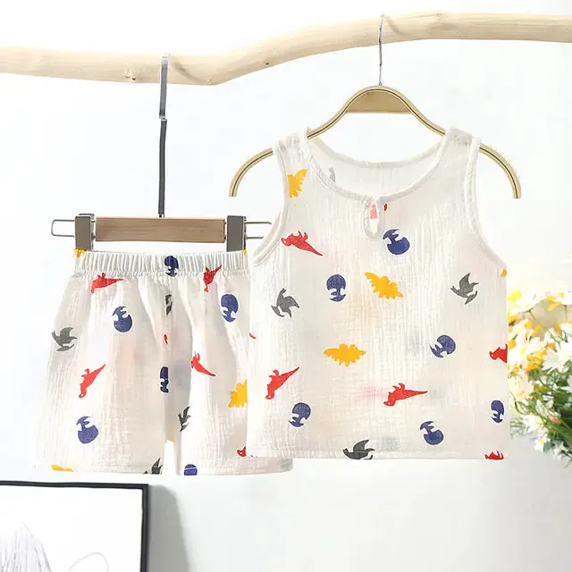 Summer Cotton Tank Tops and Shorts Set for Infants