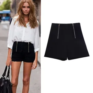 Summer Style Black High Waisted Shorts Zipper 5Color Solid Super Short Shorts Women Girl Casual Women Shorts