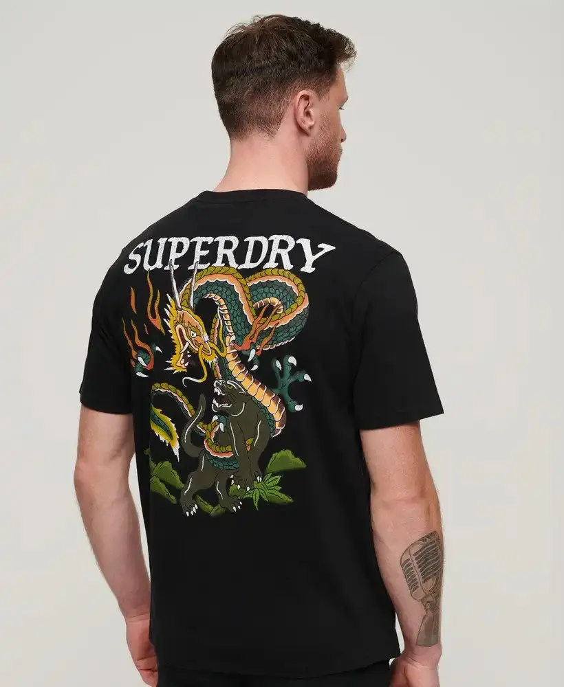 Superdry Men's Tattoo Graphic Loose Fit T-Shirt Washed Black