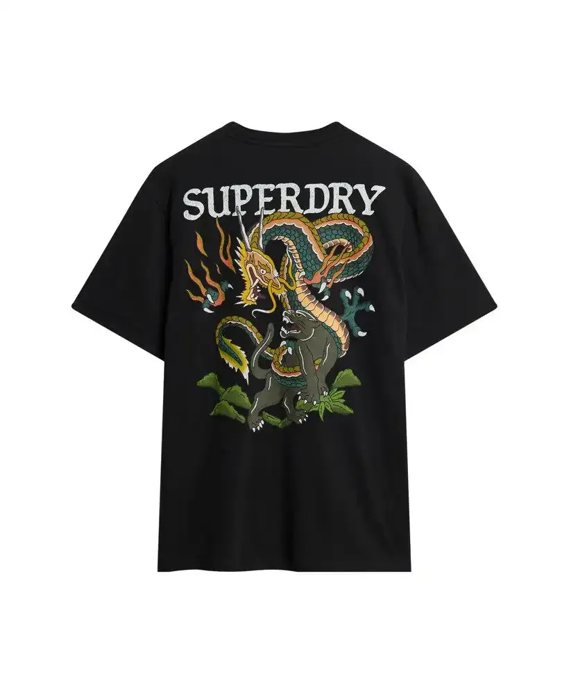 Superdry Men's Tattoo Graphic Loose Fit T-Shirt Washed Black
