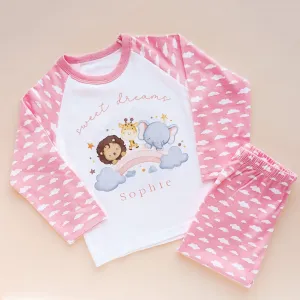 Sweet Dreams Cute Animals Pink Personalised Toddler & Kids Pyjamas Set