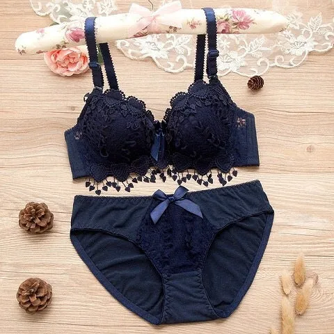 Thin Lace Push Up Adjustable Bra Set