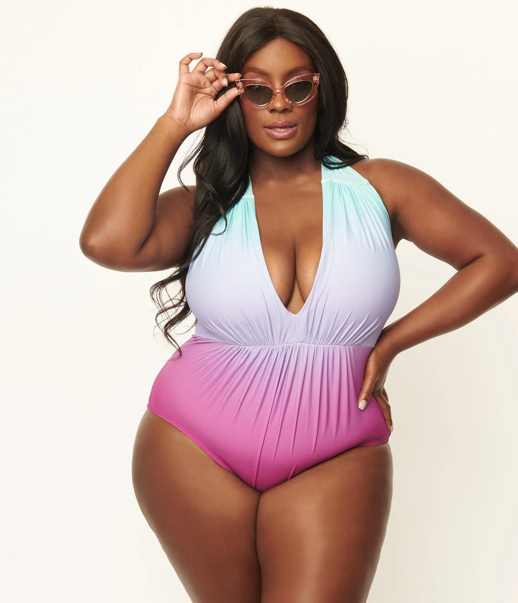 Unique Vintage Derek Swim Ombre One Piece Purple/Blue Pastel Ombre