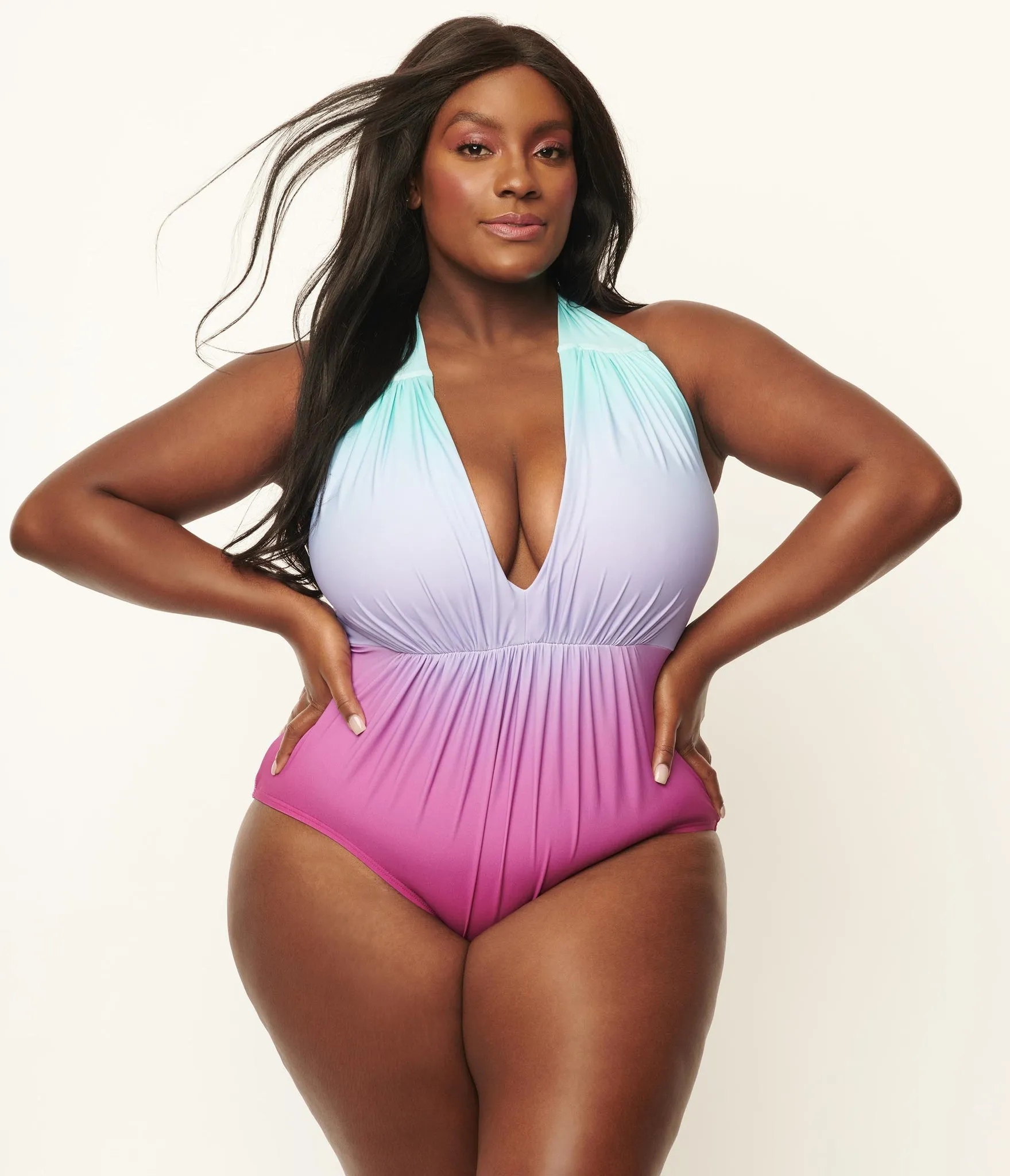 Unique Vintage Derek Swim Ombre One Piece Purple/Blue Pastel Ombre