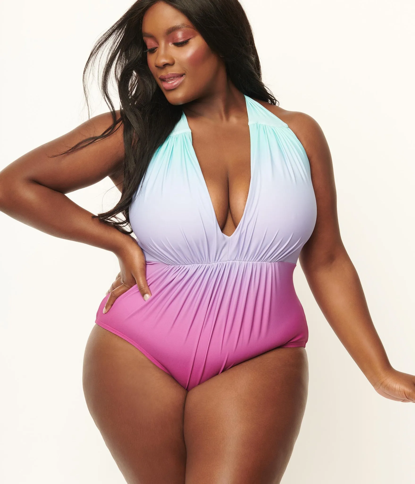 Unique Vintage Derek Swim Ombre One Piece Purple/Blue Pastel Ombre