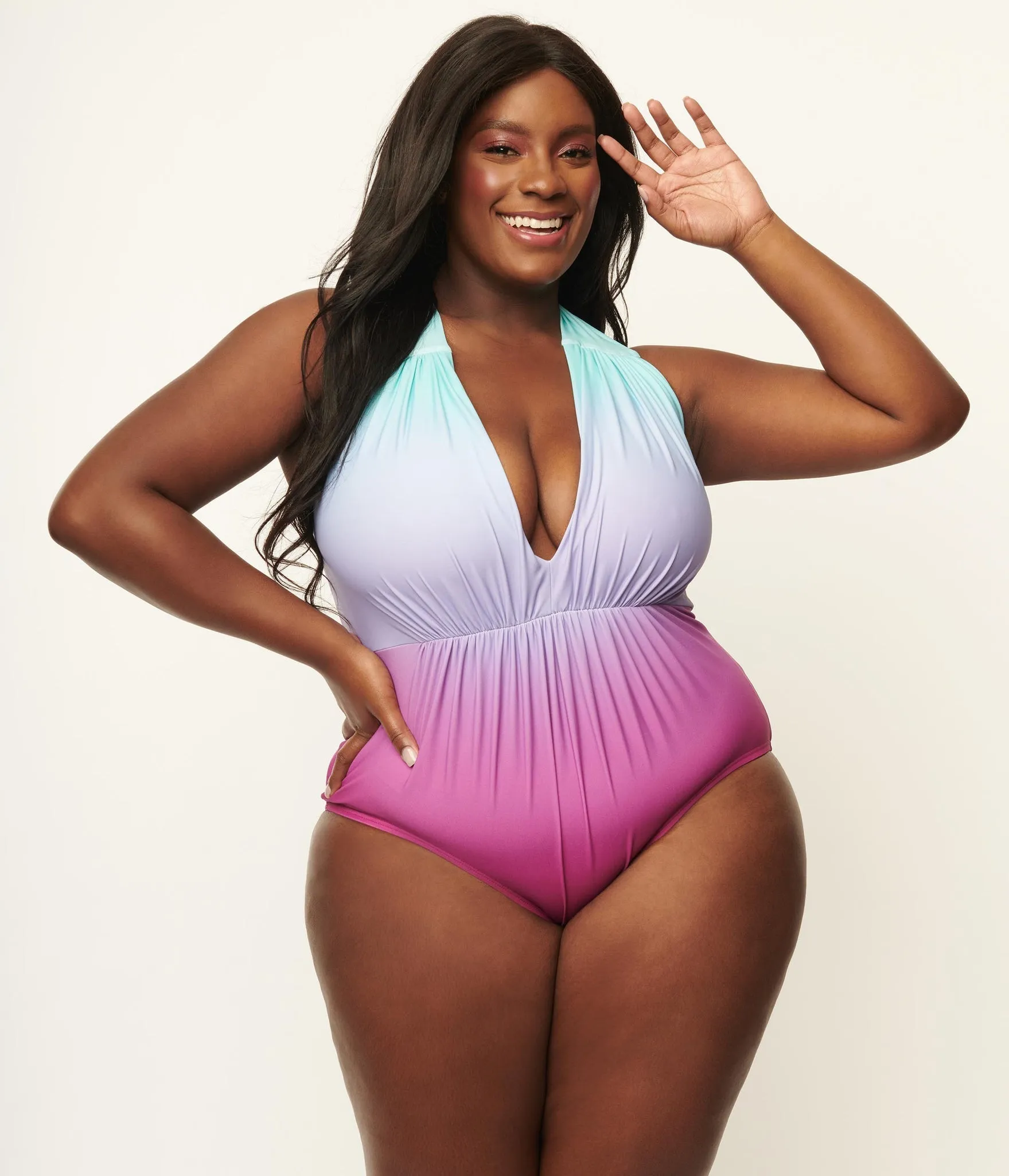 Unique Vintage Derek Swim Ombre One Piece Purple/Blue Pastel Ombre