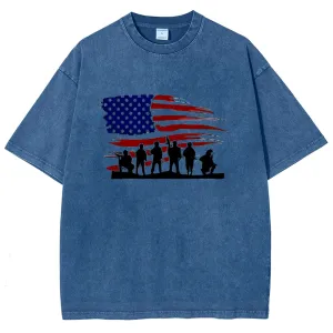 Unisex American Flag And Soldier Graphic Vintage Washed Tee