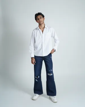 Unisex Distress straight fit Jeans dark blue