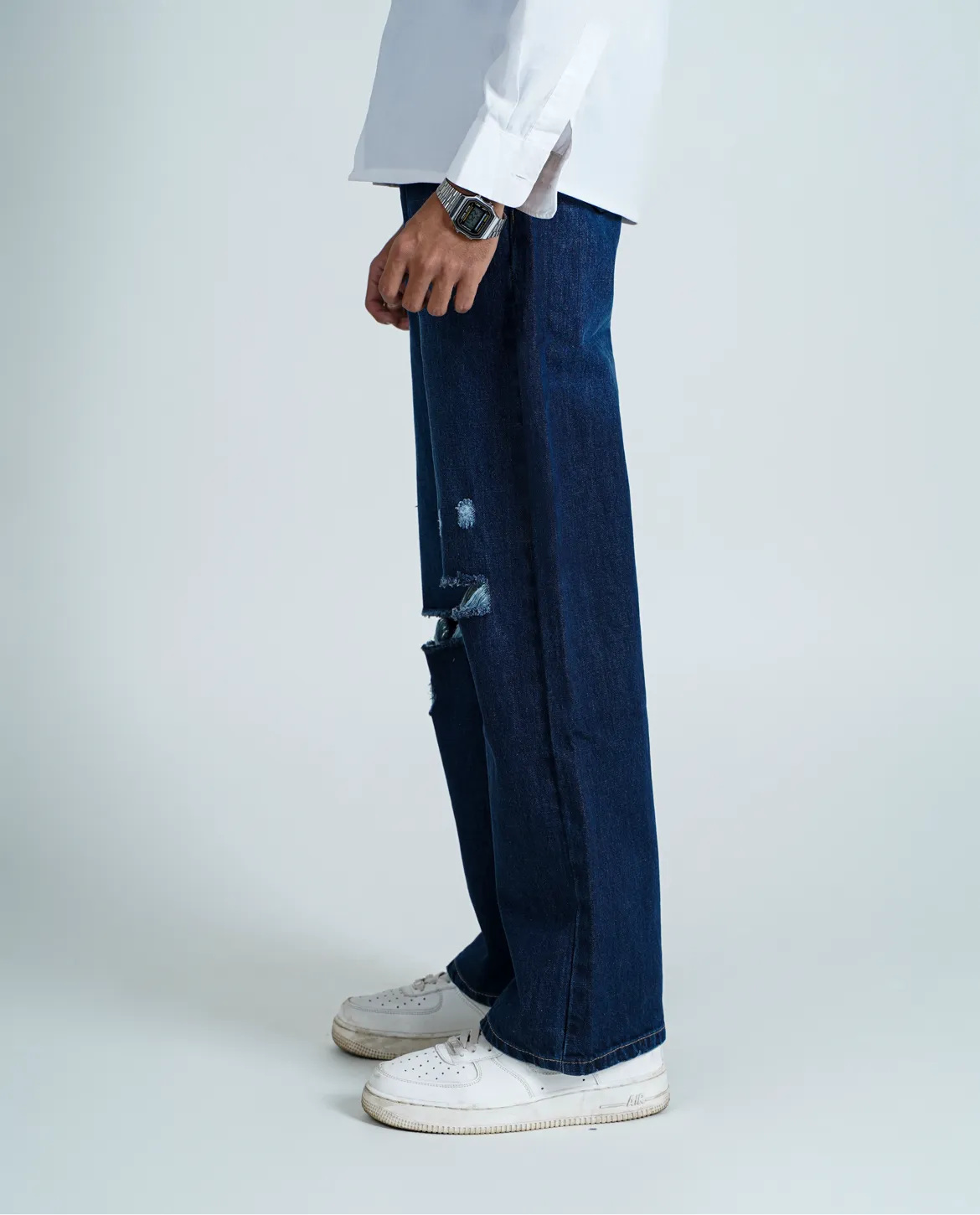 Unisex Distress straight fit Jeans dark blue