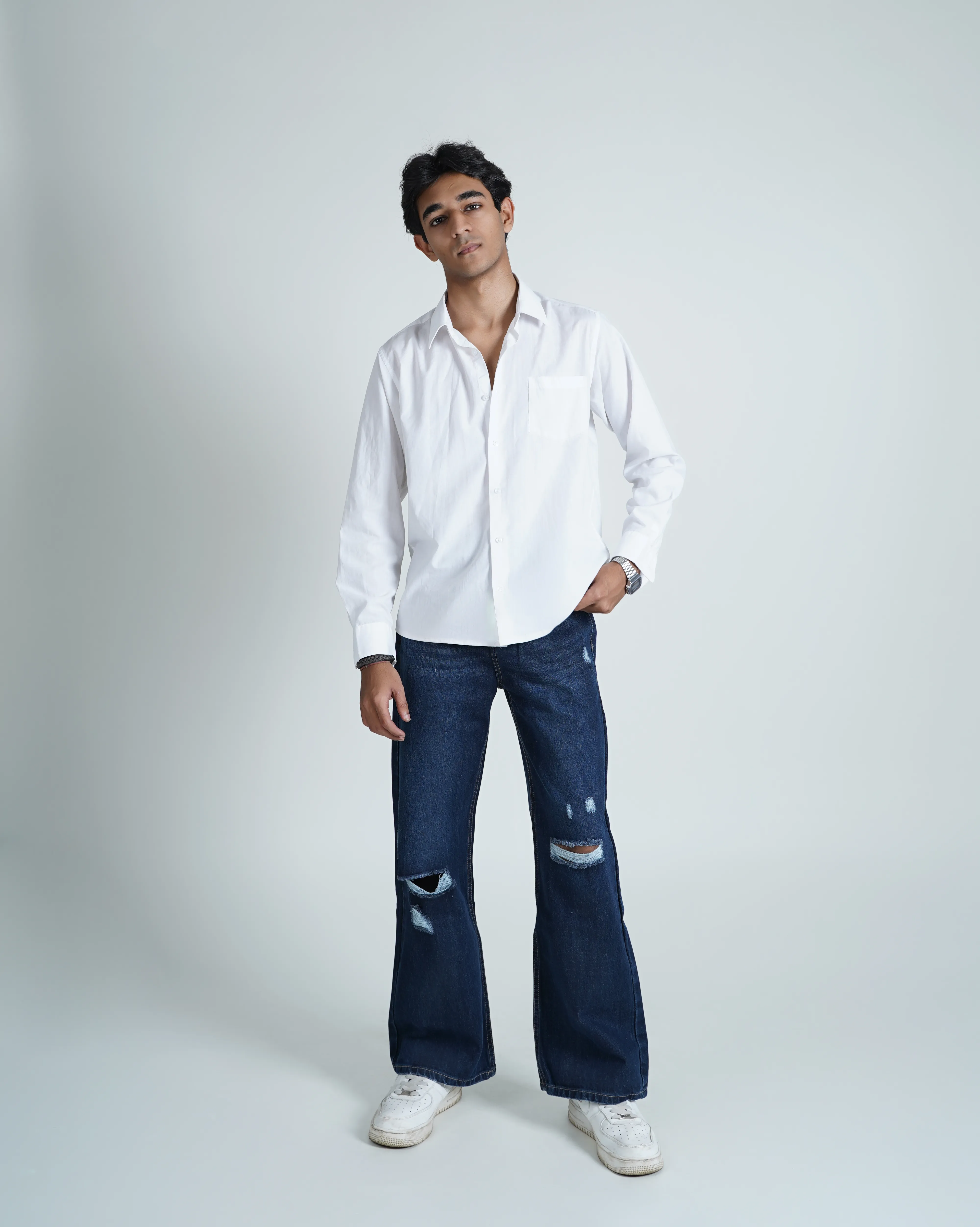 Unisex Distress straight fit Jeans dark blue
