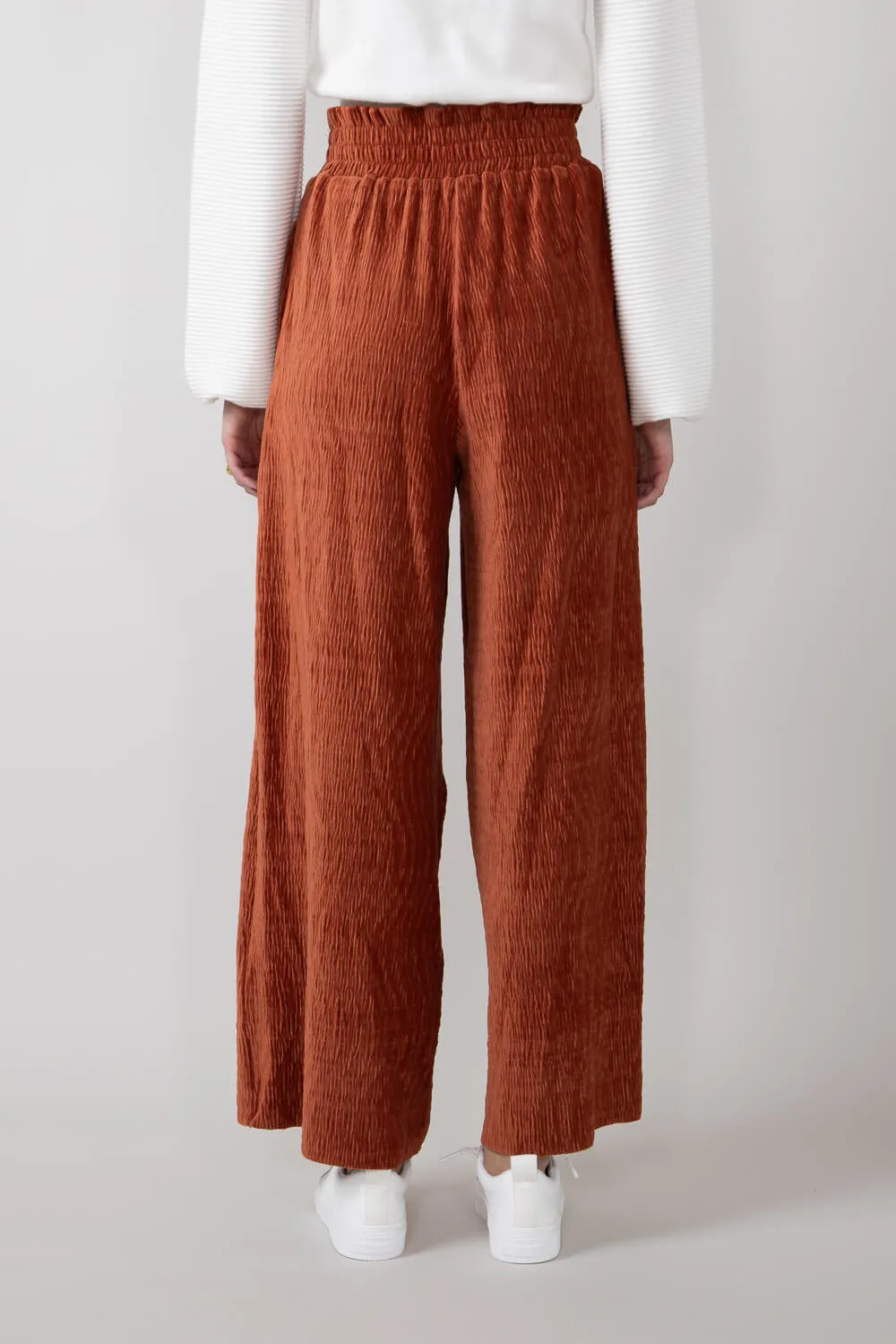 Velvet Smocked Waist Pants for Women in Rust | NP70324-RUST