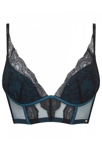 VIP Confession Longline Padded Plunge Bra - Black/Teal -