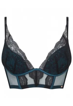 VIP Confession Longline Padded Plunge Bra - Black/Teal -