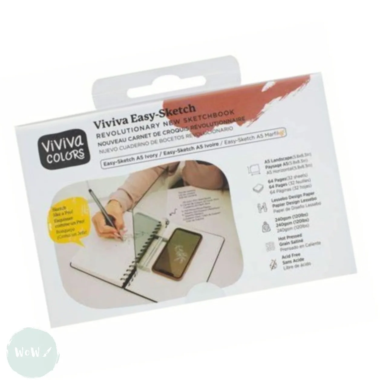 WATERCOLOUR PAPER - Hardback Book - SPIRAL BOUND -- VIVIVA COLORS  - EASY-SKETCH - A5 Landscape & Mirror