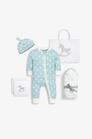 Welcome Little Baby Gift Set, sky blue hare print