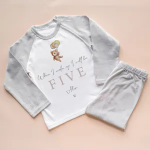 When I Wake Up I Will Be Five Personalised Birthday Teddy Bear Toddler & Kids Pyjamas Set