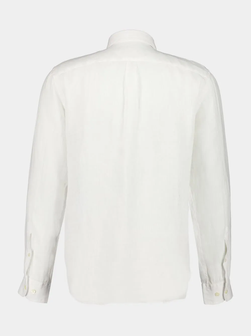 White Long-Sleeve Regular Fit Linen Shirt
