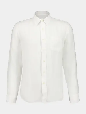 White Long-Sleeve Regular Fit Linen Shirt