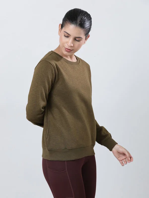 Women Olive Green Solid Sweatshirts-CROSS CHILL SWEAT SHIRT_Olive Green