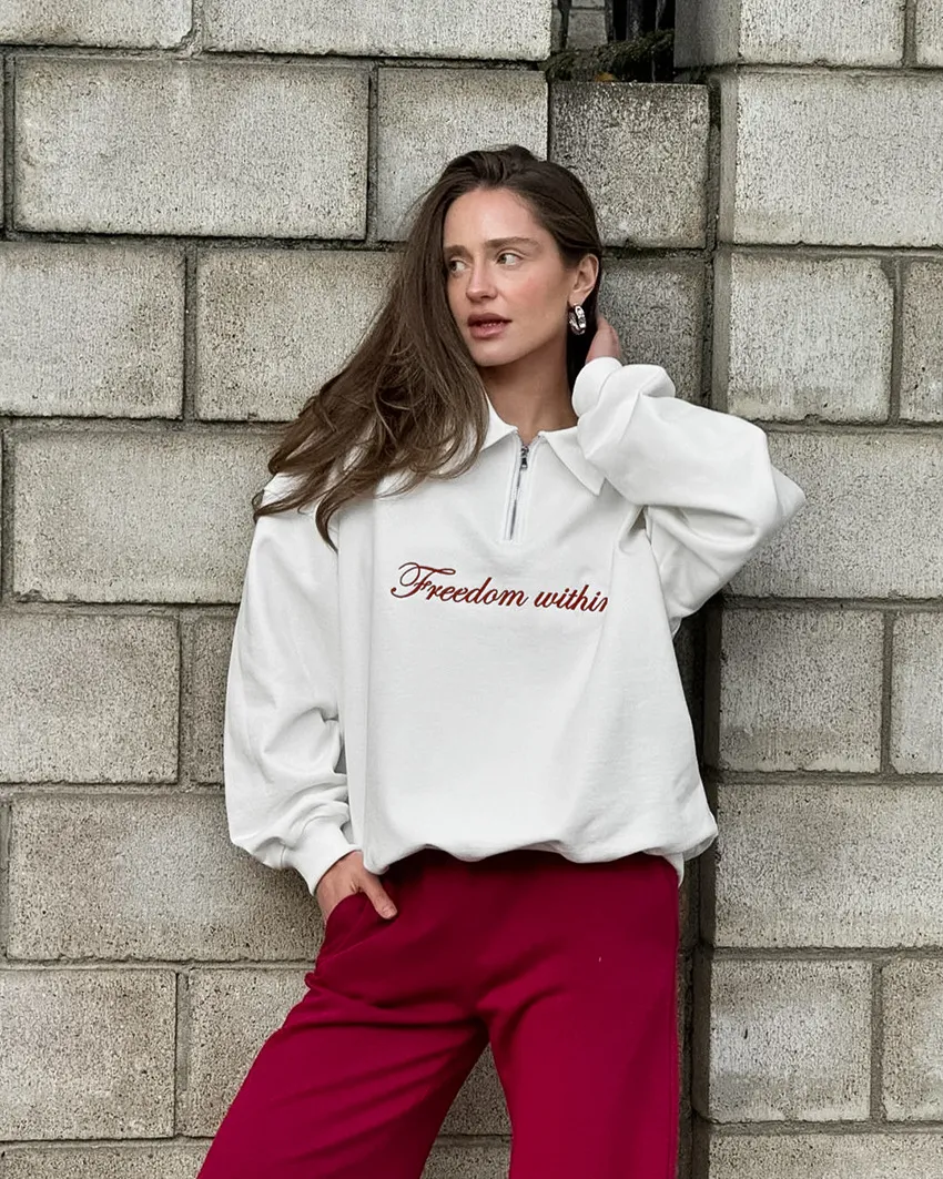 Women’s Casual Zip-Up Polo Sweater with Collar
