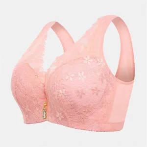 Women's Floral Lace Push Up Gather Bras - Pink
