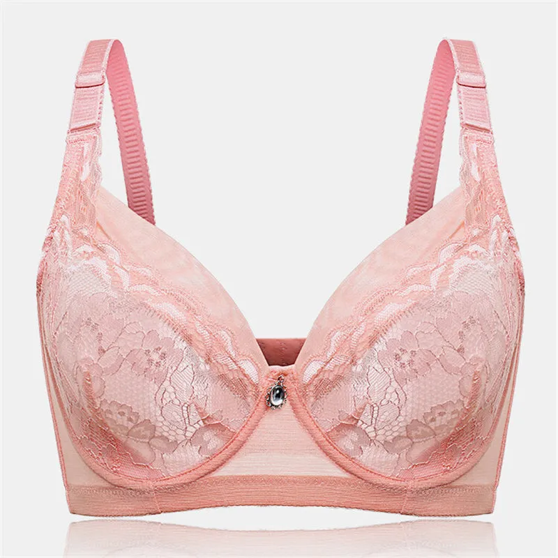Women's Floral Mesh Jacquard Minimized Thin Bras - Blue