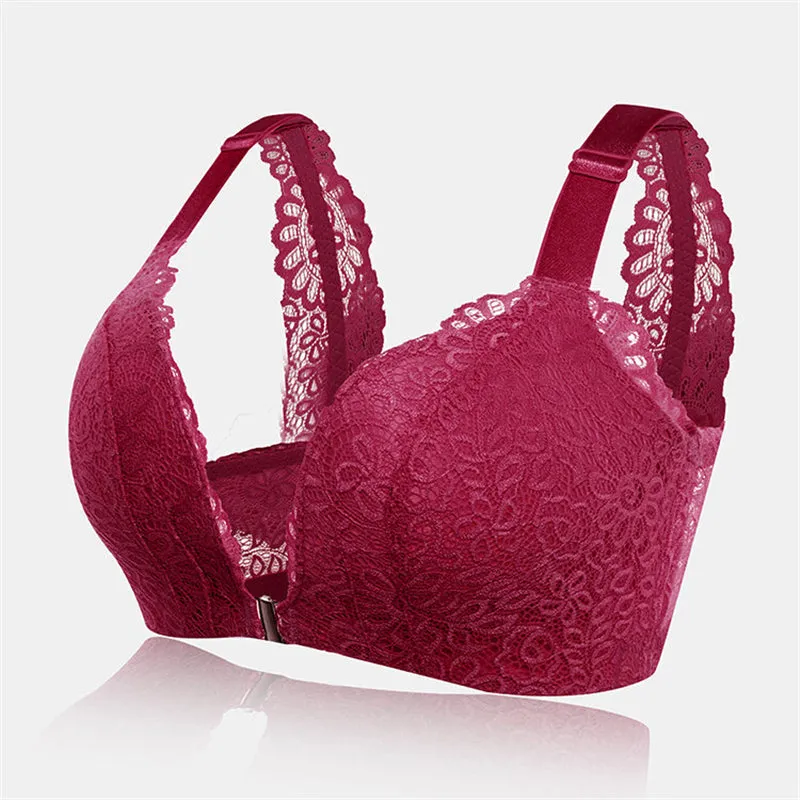 Women's Front Closure Lightly Lined Lace Bralette - Black