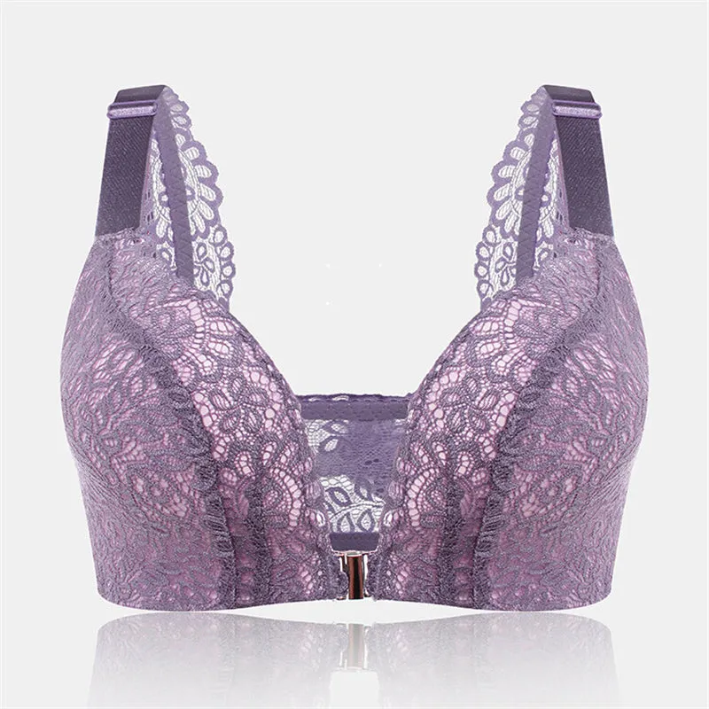 Women's Front Closure Lightly Lined Lace Bralette - Black