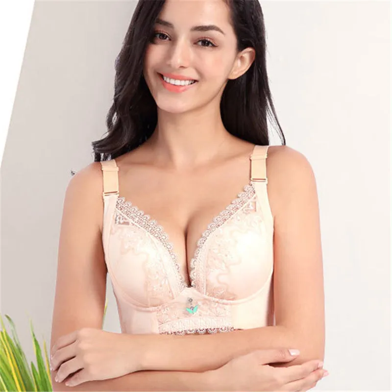 Women's Plus Size Lace Patchwork Wireless Full Coverage Bras - Pink