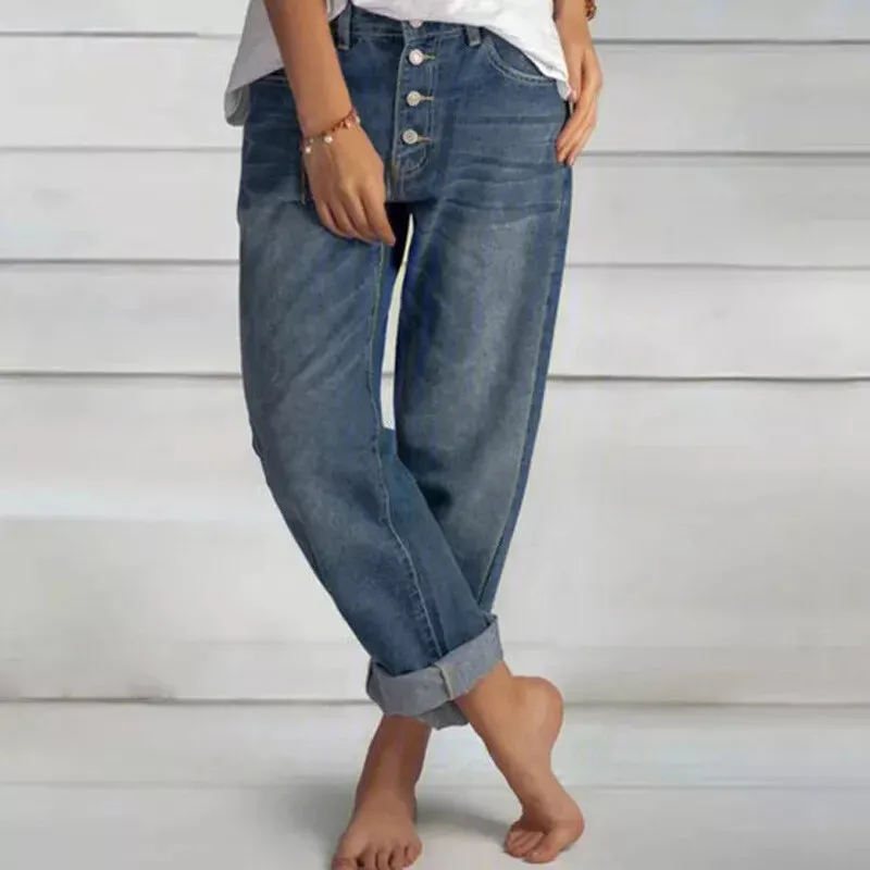 Women's Relaxed Fit Button Fly Jeans | Casual Chic