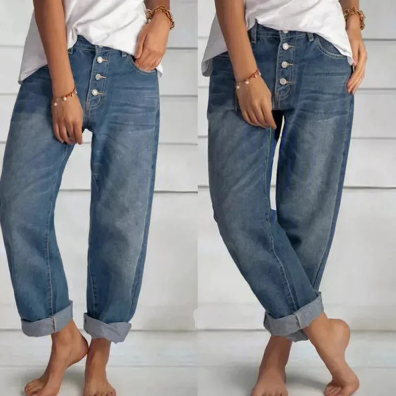 Women's Relaxed Fit Button Fly Jeans | Casual Chic