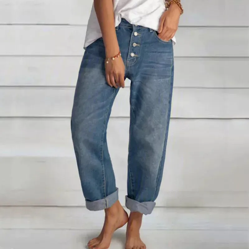Women's Relaxed Fit Button Fly Jeans | Casual Chic