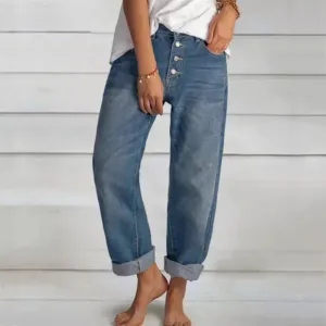 Women's Relaxed Fit Button Fly Jeans | Casual Chic