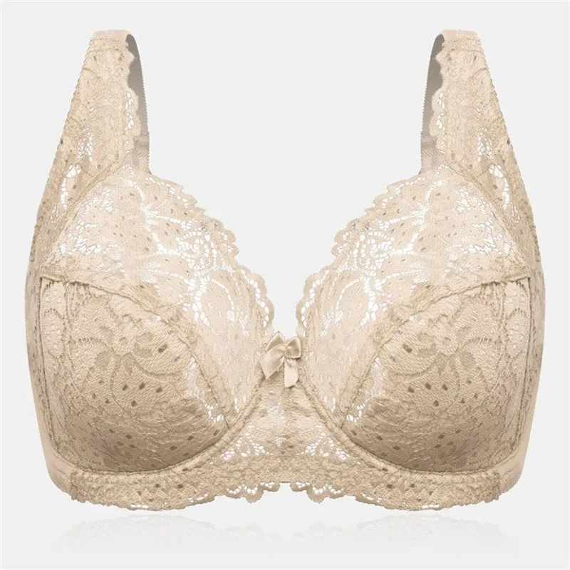 Women's Ultrathin Modal Floral Lace DDD Cup Bras - Nude