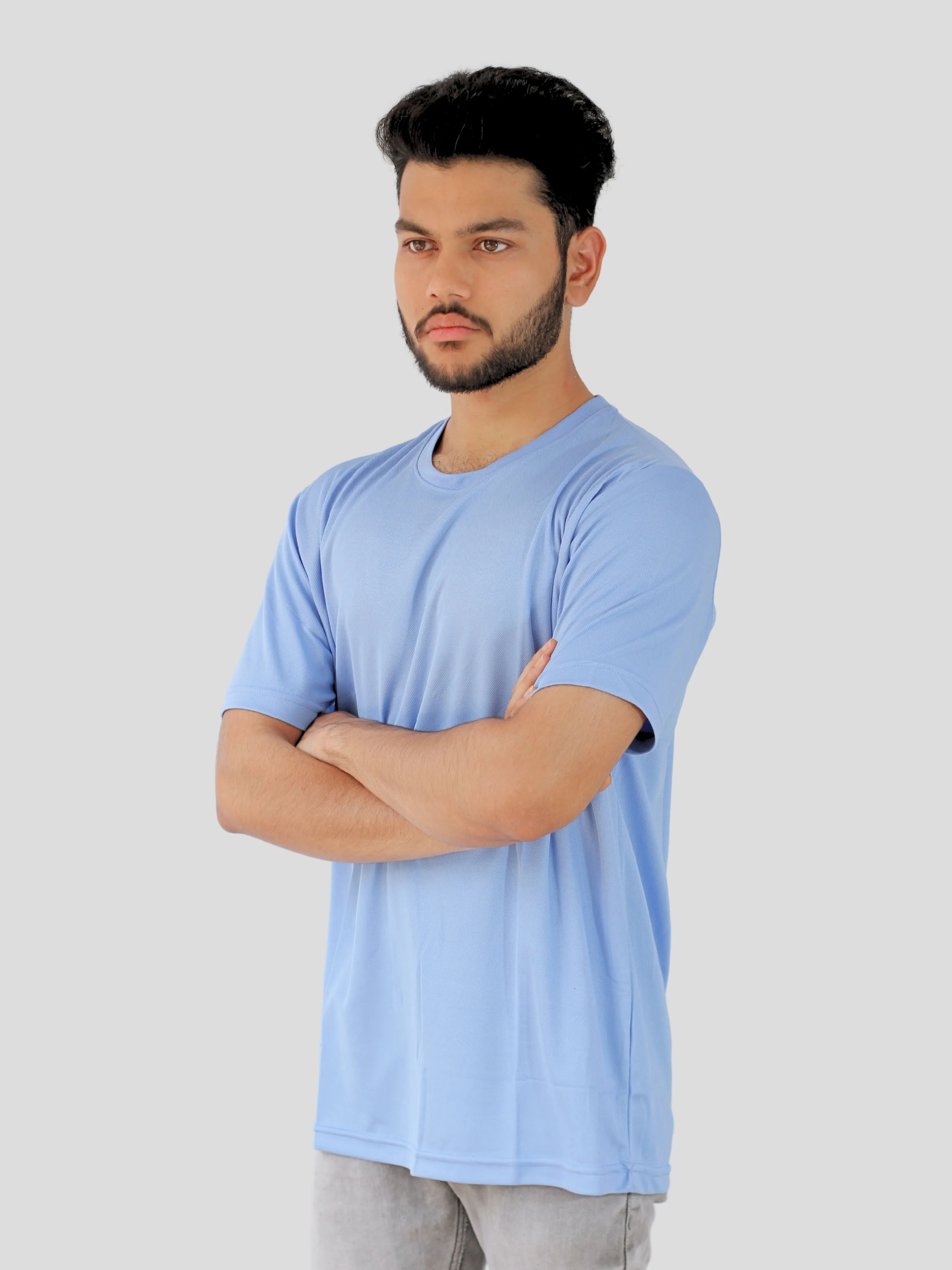 Youth Robe Men's Plain Round Neck T-Shirt (Sky Blue)