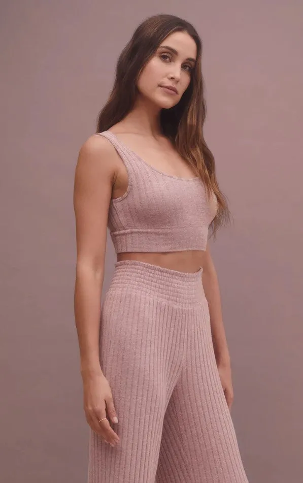 Z Supply Zoe Silky Rib Tank Bra; Violet Heather/Bone