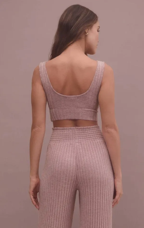 Z Supply Zoe Silky Rib Tank Bra; Violet Heather/Bone