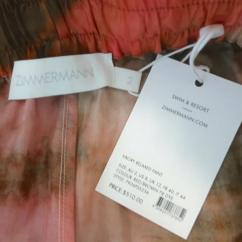 Zimmermann Vacay Tie Dye Shirt & Relaxed Pants Set Pink/Orange Silk Size 2 NEW